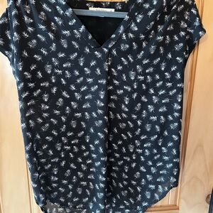 Fun 2 Fun Black and White Leaf Print Blouse